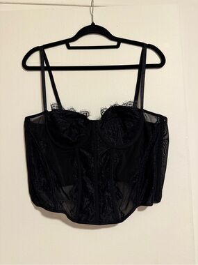 Raxnode Sheer Black Lace Bustier Top with Underwire Support